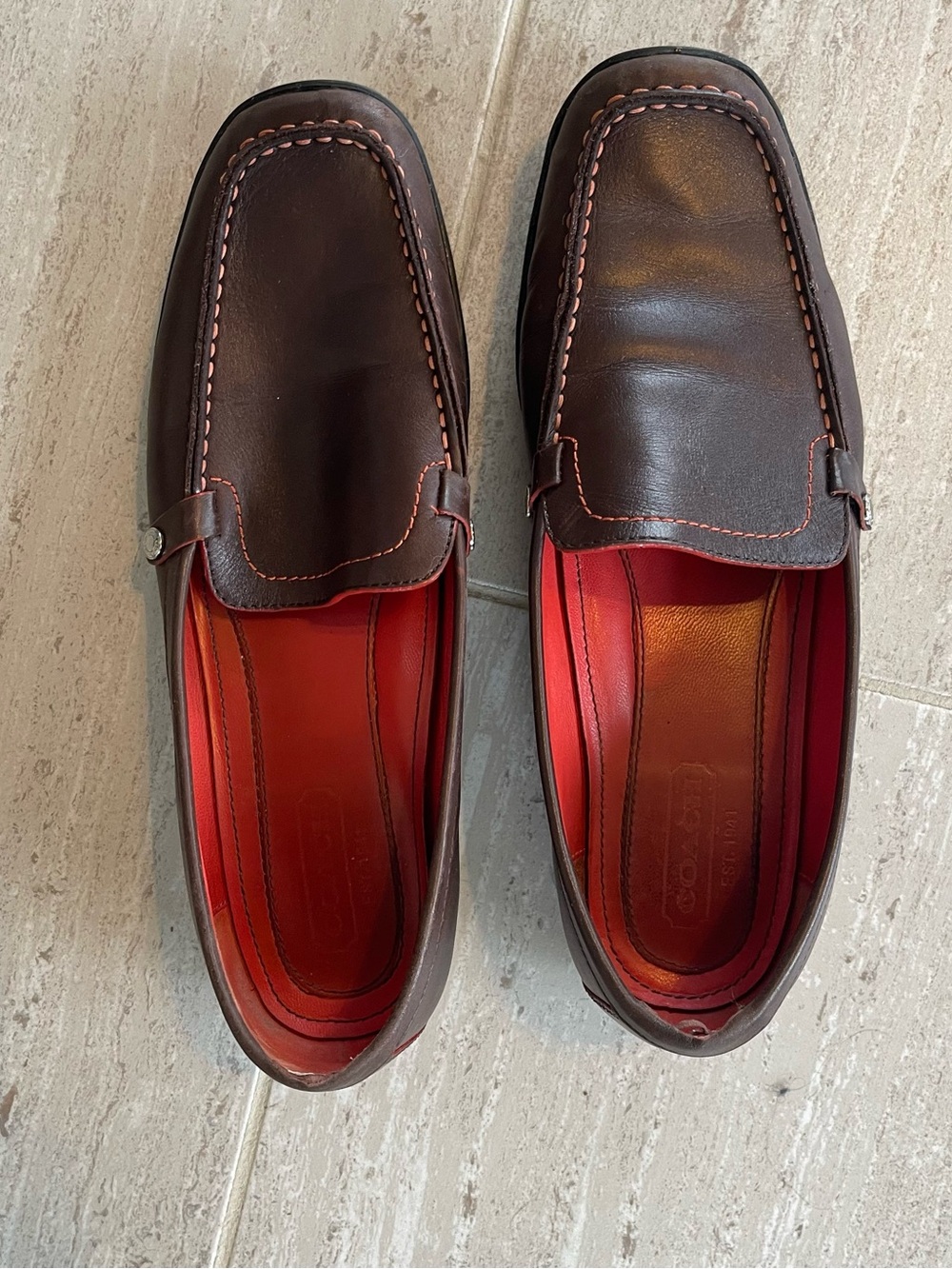 Coach Daisy Brown Leather Loafers Square Toe Slip On Shoes Womens Size 9